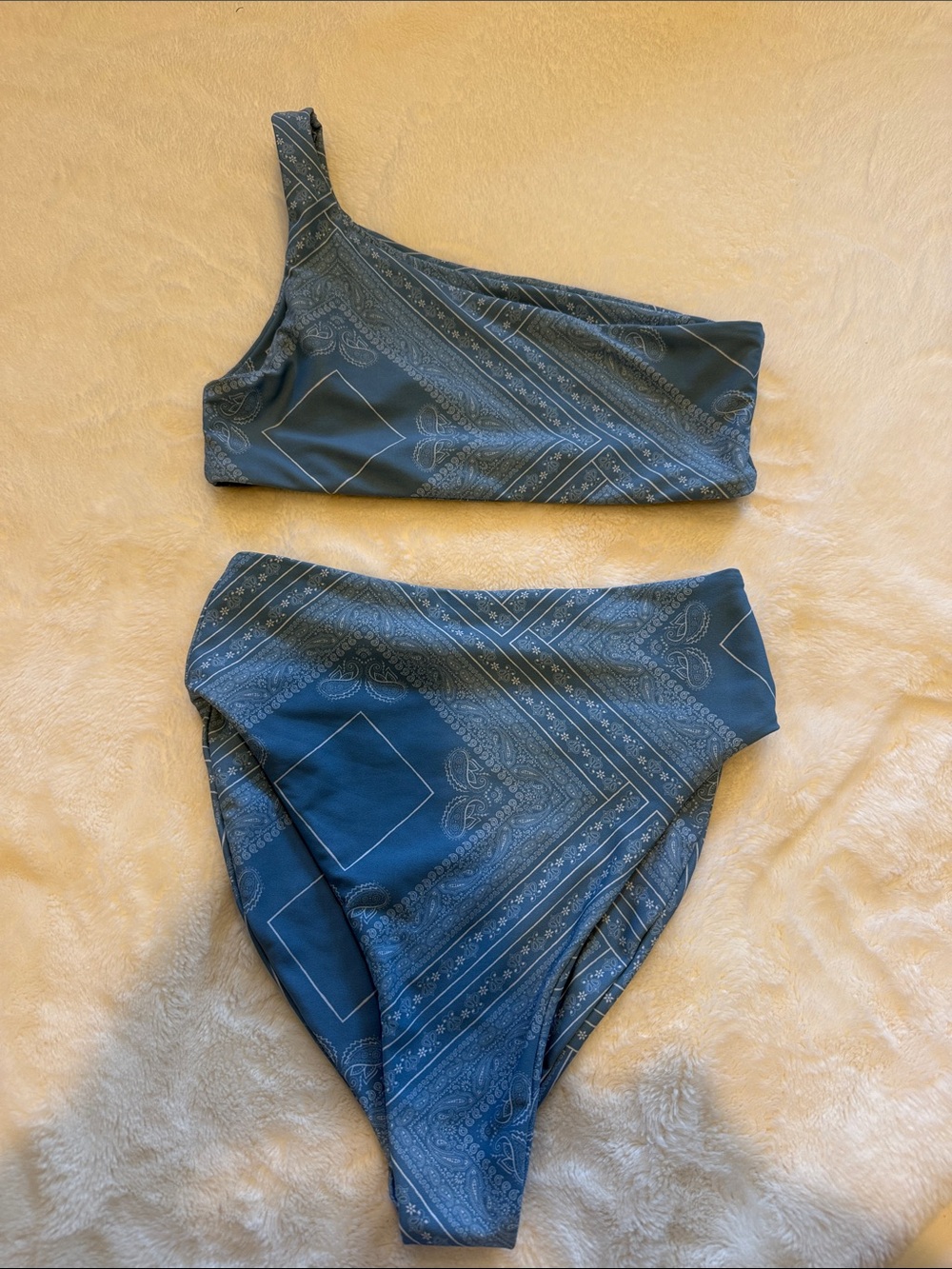 Skatie One-Shoulder Bikini Set - Teal Blue Paisley